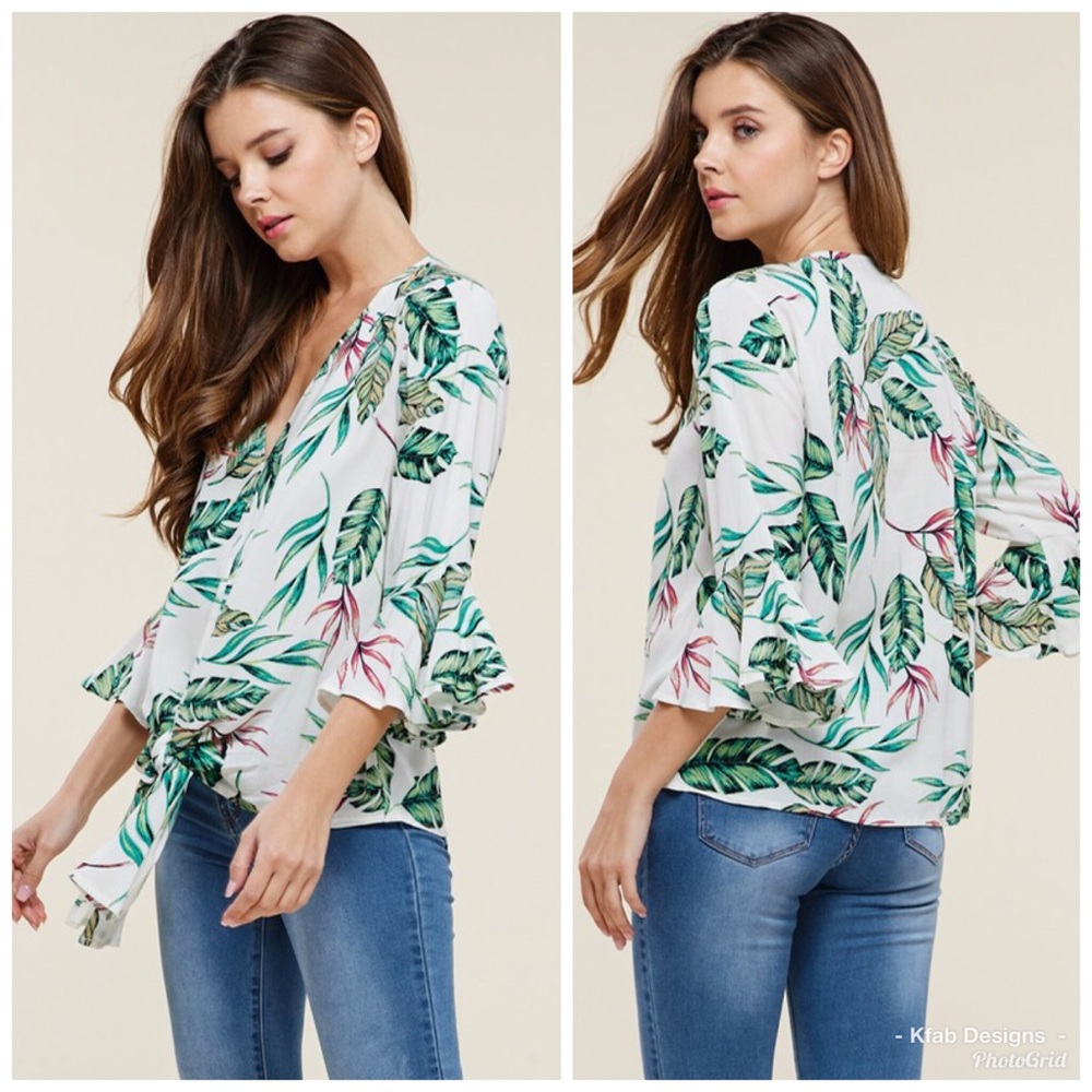 🌴💐LAST 1! Flutter Sleeve Tropical Flower Top! - Picture 4 of 7